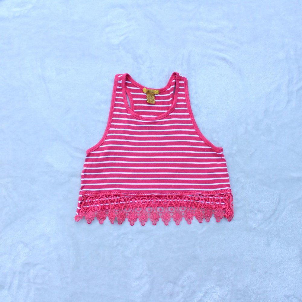 striped cropped tank top w/ embroidery design